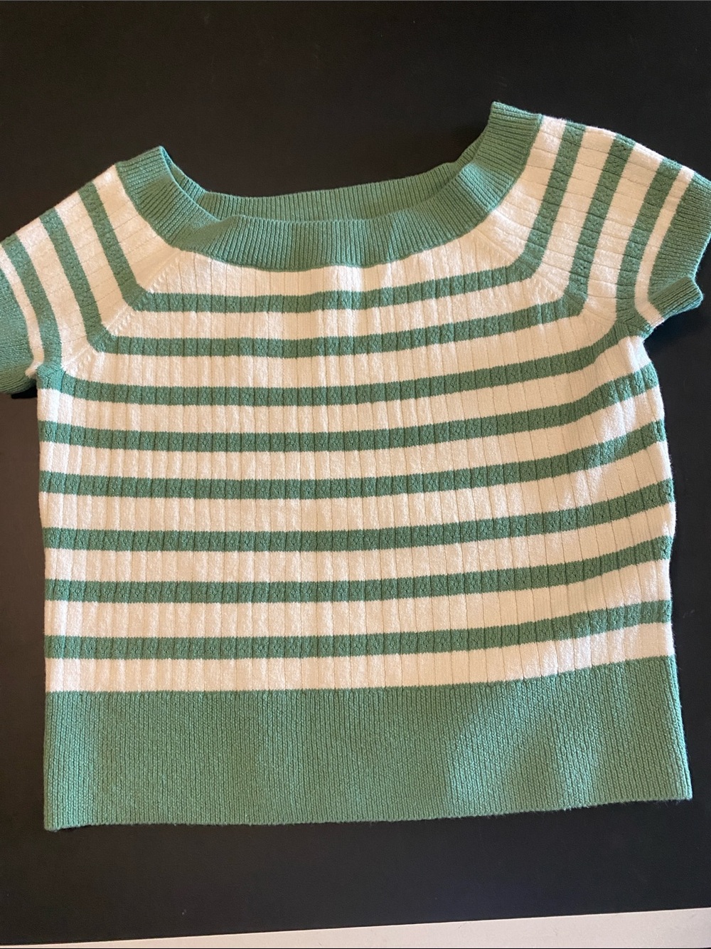 abercrombie kids Green and White Striped Short Sleeve Knit Top